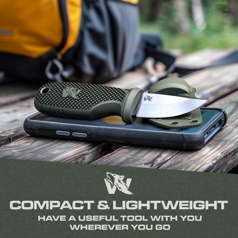 ODENWOLF W-MINI - EDC Neck Knife with Sheath and Necklace - Small EDC Fixed Blade Knife Necklace and Belt Clip - Pocket Fixed Blade Knives - Full Tang Neck Knife with Sheath Tactical and Fire Starter - Image 3